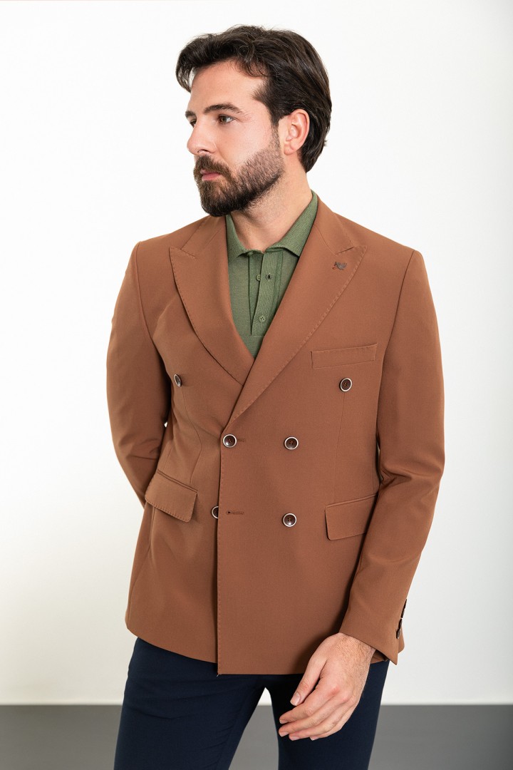 Camel Color Double Breasted Design Classic Men's Blazer