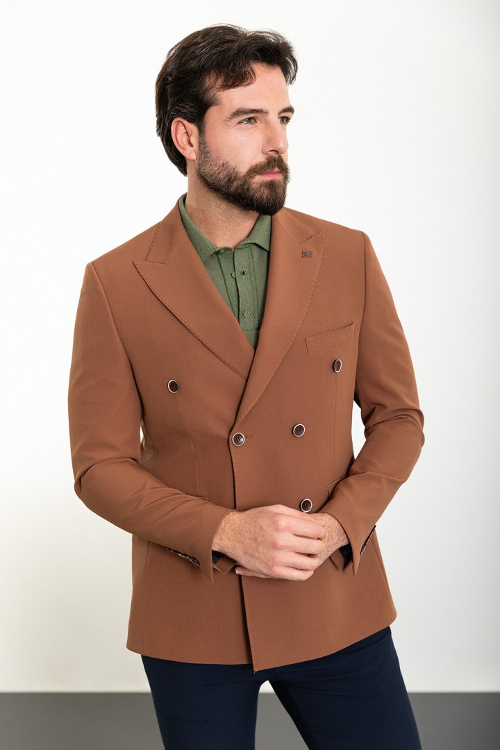 Camel Color Double Breasted Design Classic Men's Blazer