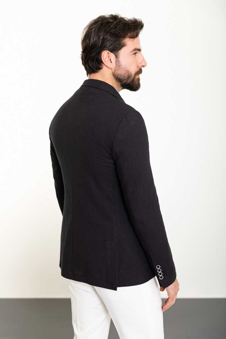 Black Color Flap Pocket Design Casual Men's Cotton Blazer