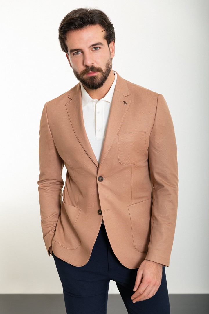 Tile Color Hanging Pocket Design Casual Cotton Blazer
