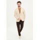 Beige Color Hanging Pocket Design Classic Men's Linen Blazer