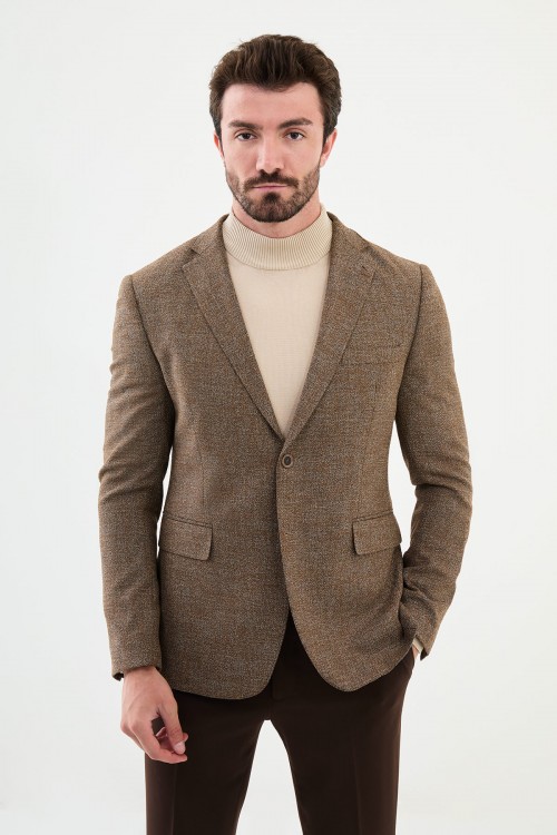 Brown Color Dobby Design Smart Casual Men's Blazer