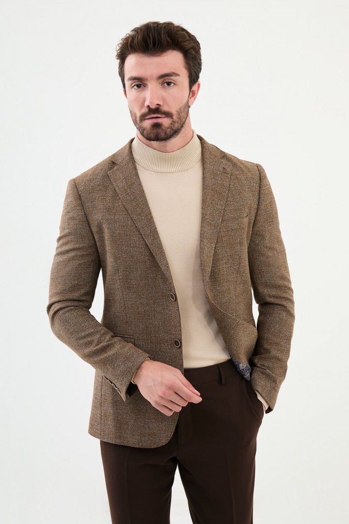 Brown Color Dobby Design Smart Casual Men's Blazer