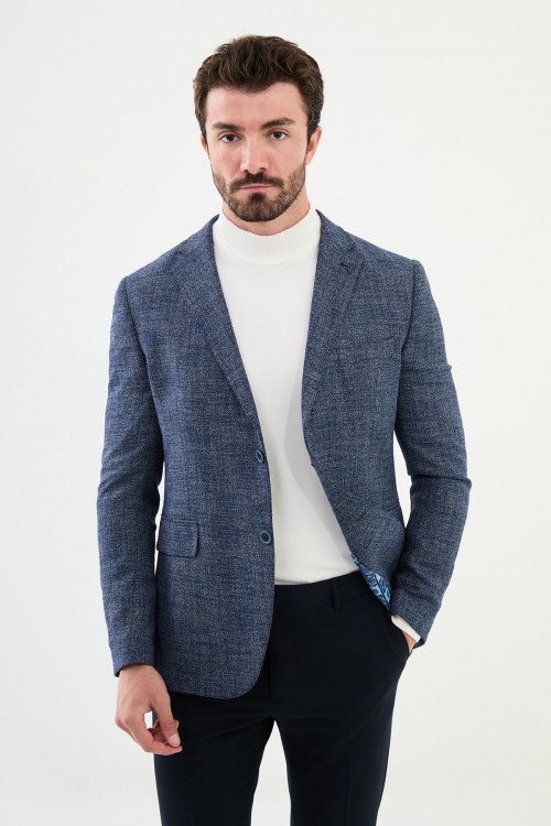 Dark Blue Color Dobby Design Smart Casual Men's Blazer
