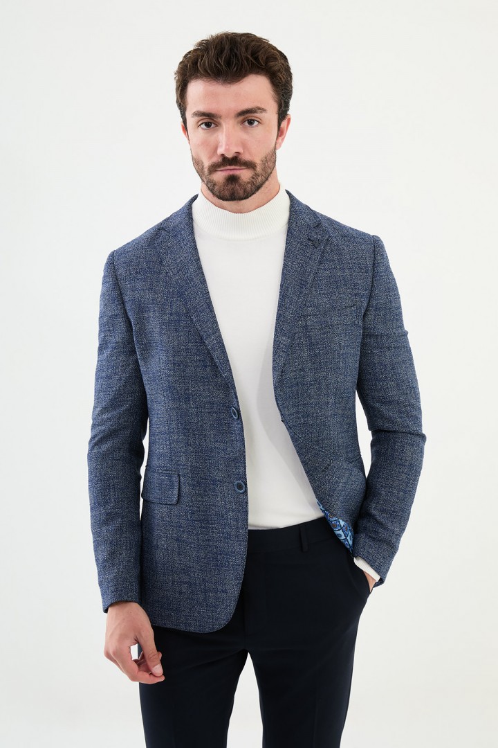 Dark Blue Color Dobby Design Smart Casual Men's Blazer