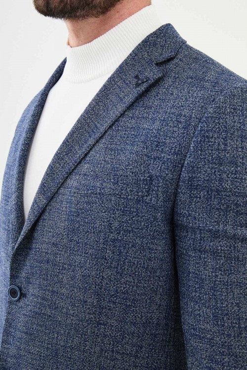 Dark Blue Color Dobby Design Smart Casual Men's Blazer