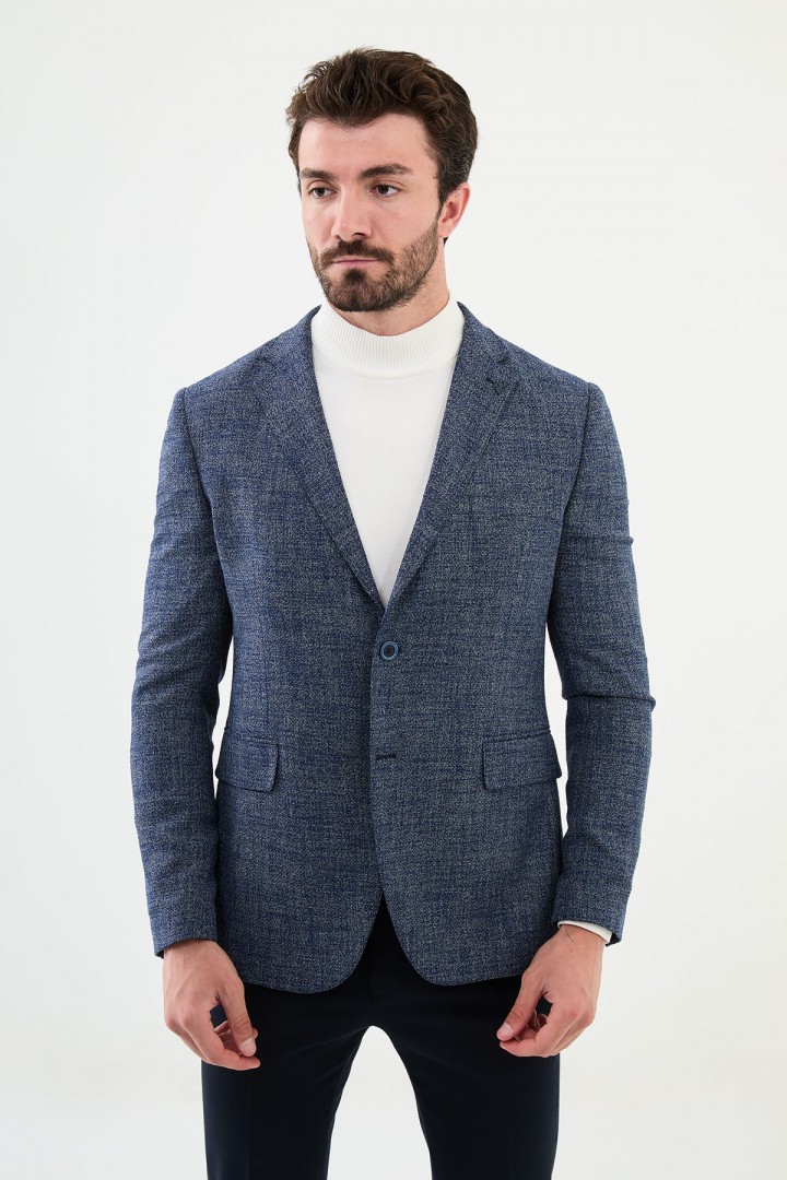 Dark Blue Color Dobby Design Smart Casual Men's Blazer