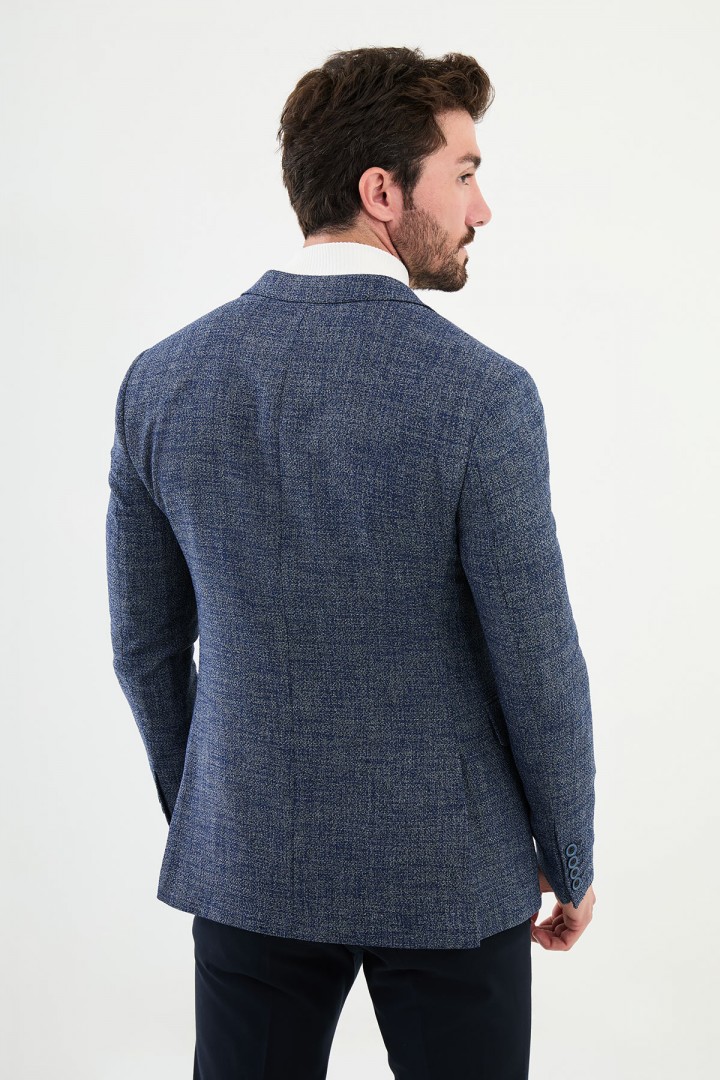 Dark Blue Color Dobby Design Smart Casual Men's Blazer
