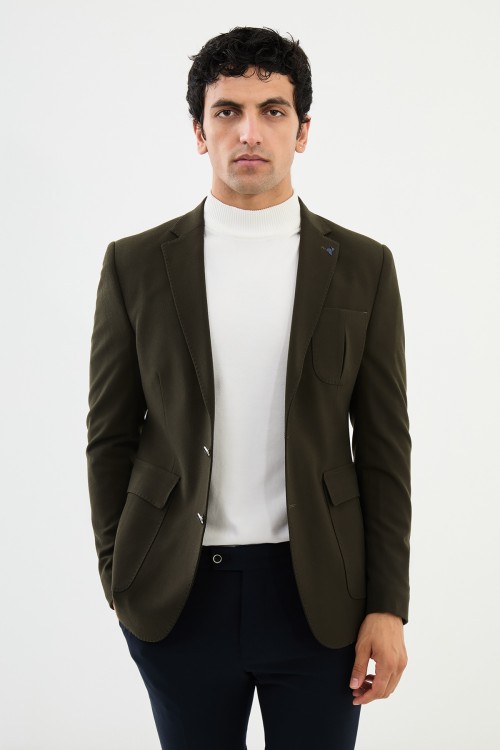 Khaki Color Flap Pocket Design Casual Men's Blazer