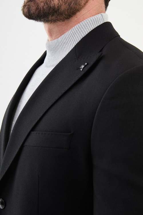 Black Color Flap Pocket Design Casual Men's Blazer
