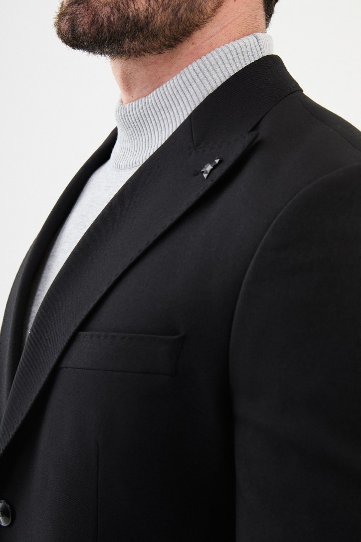 Black Color Flap Pocket Design Casual Men's Blazer