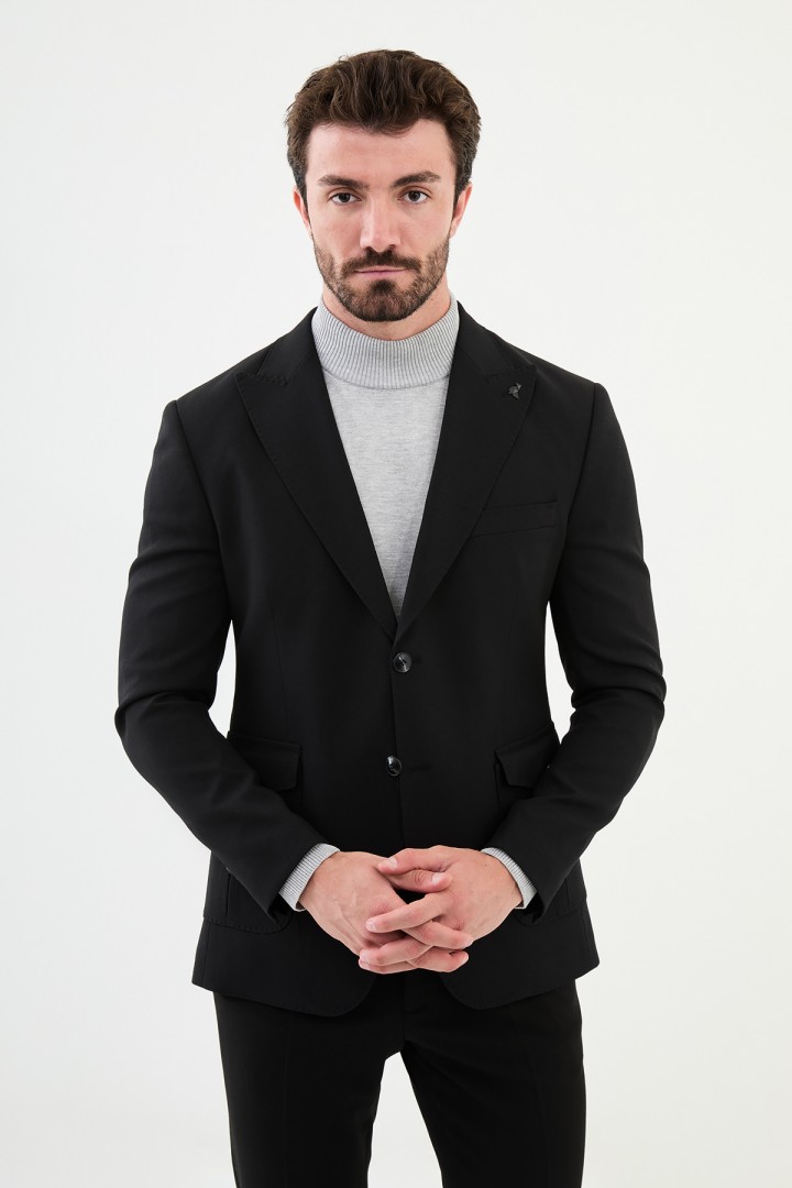 Black Color Flap Pocket Design Casual Men's Blazer