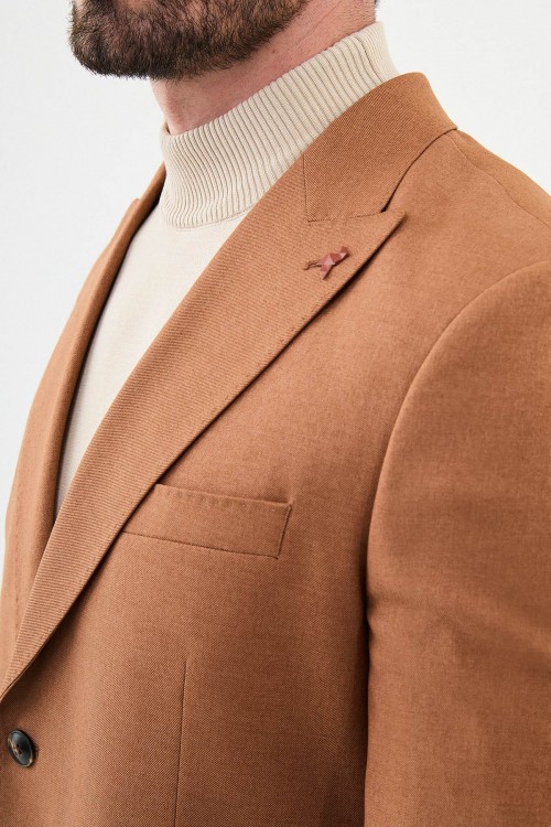 Camel Color Flap Pocket Design Casual Men's Blazer
