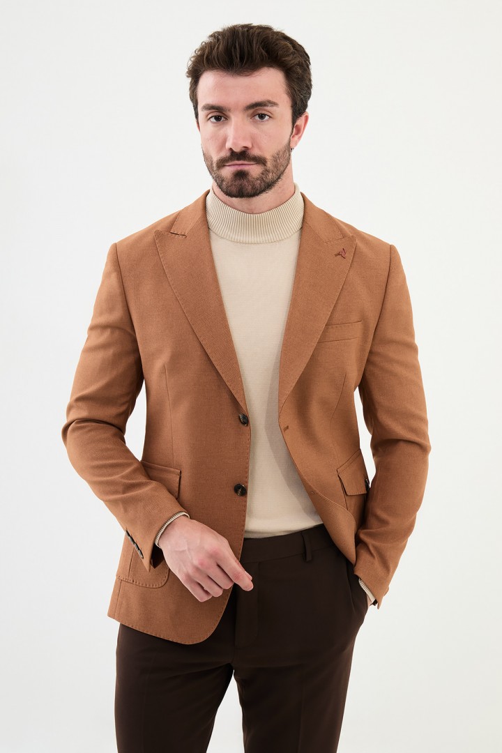 Camel Color Flap Pocket Design Casual Men's Blazer