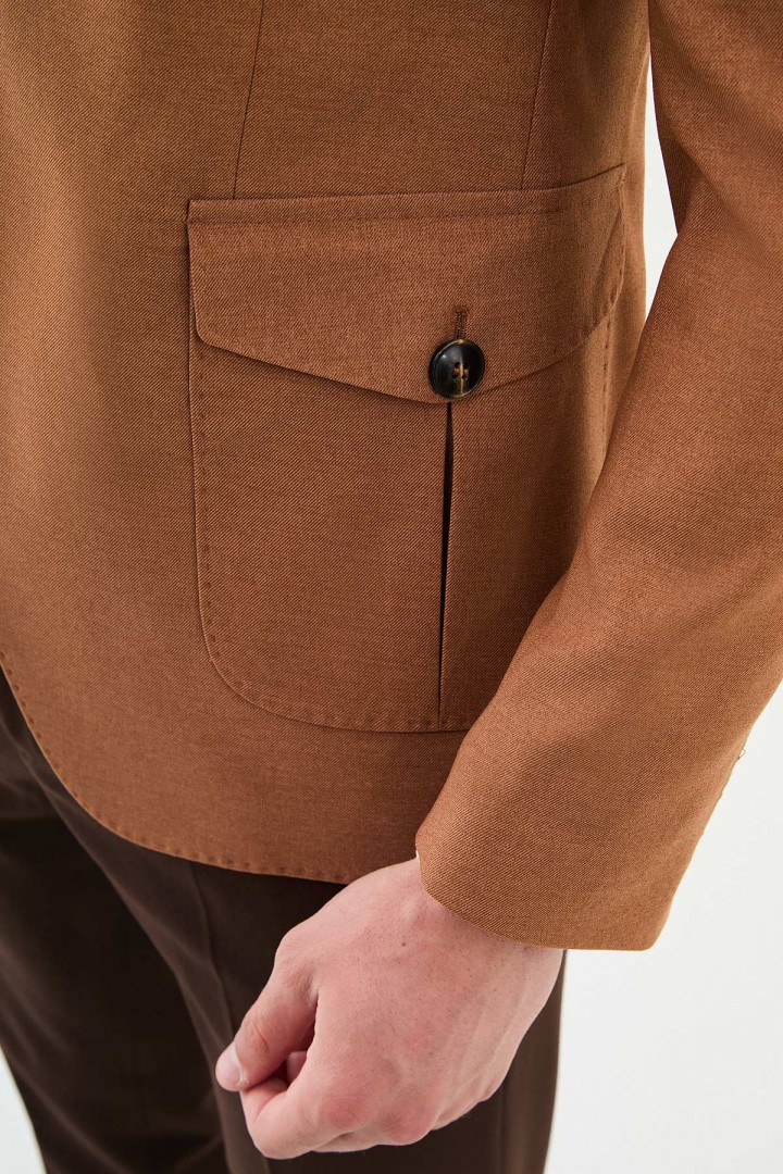 Camel Color Flap Pocket Design Casual Men's Blazer