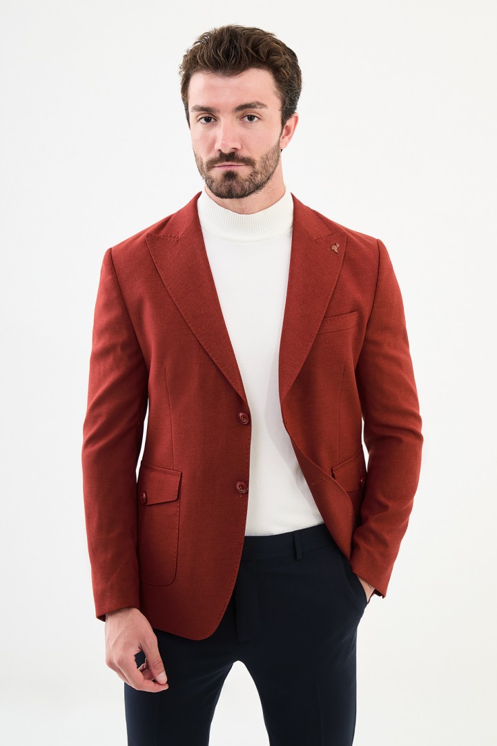 Tile Color Flap Pocket Design Casual Men's Blazer