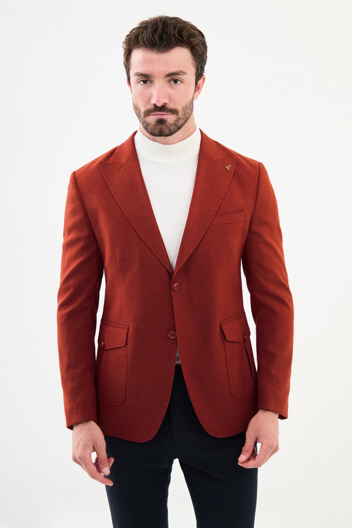 Tile Color Flap Pocket Design Casual Men's Blazer