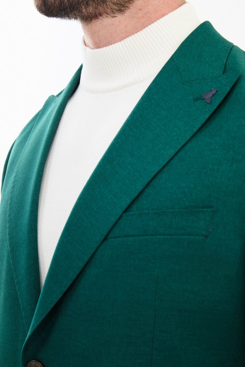 Emerald Color Flap Pocket Design Casual Men's Blazer