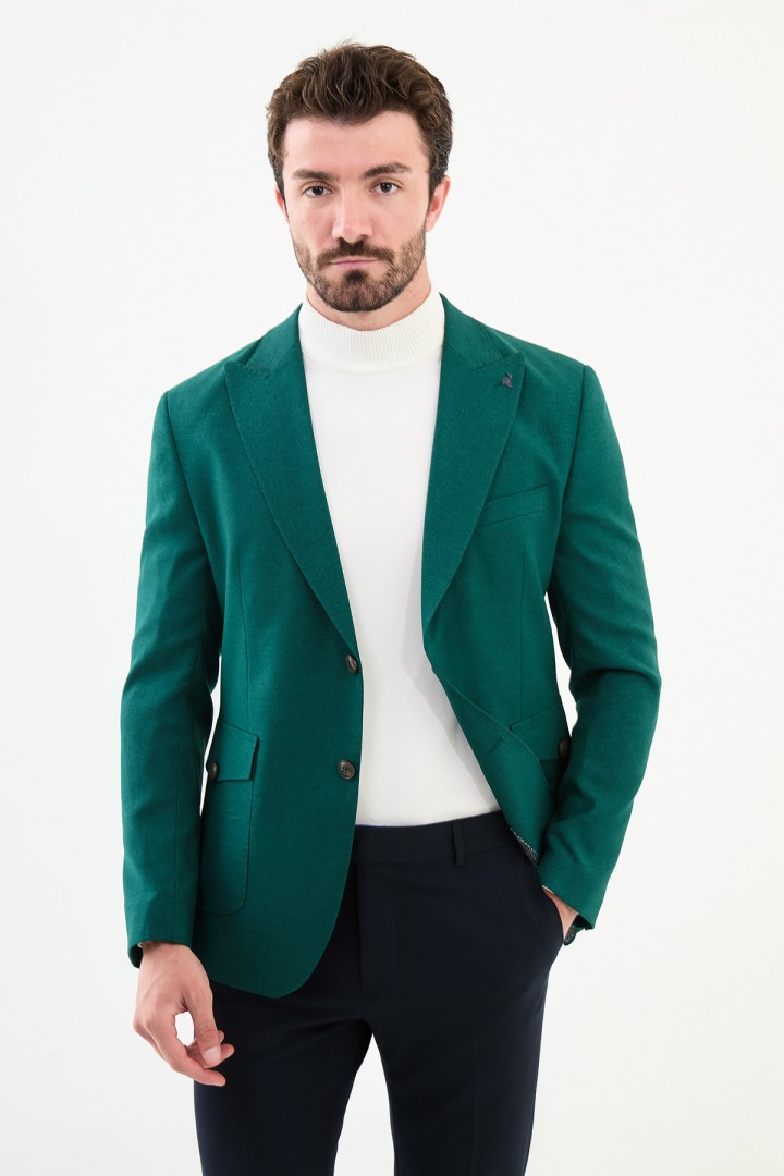 Emerald Color Flap Pocket Design Casual Men's Blazer