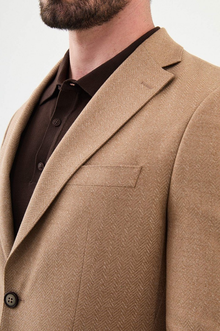 Beige Color Figured Design Classic Men's Blazer