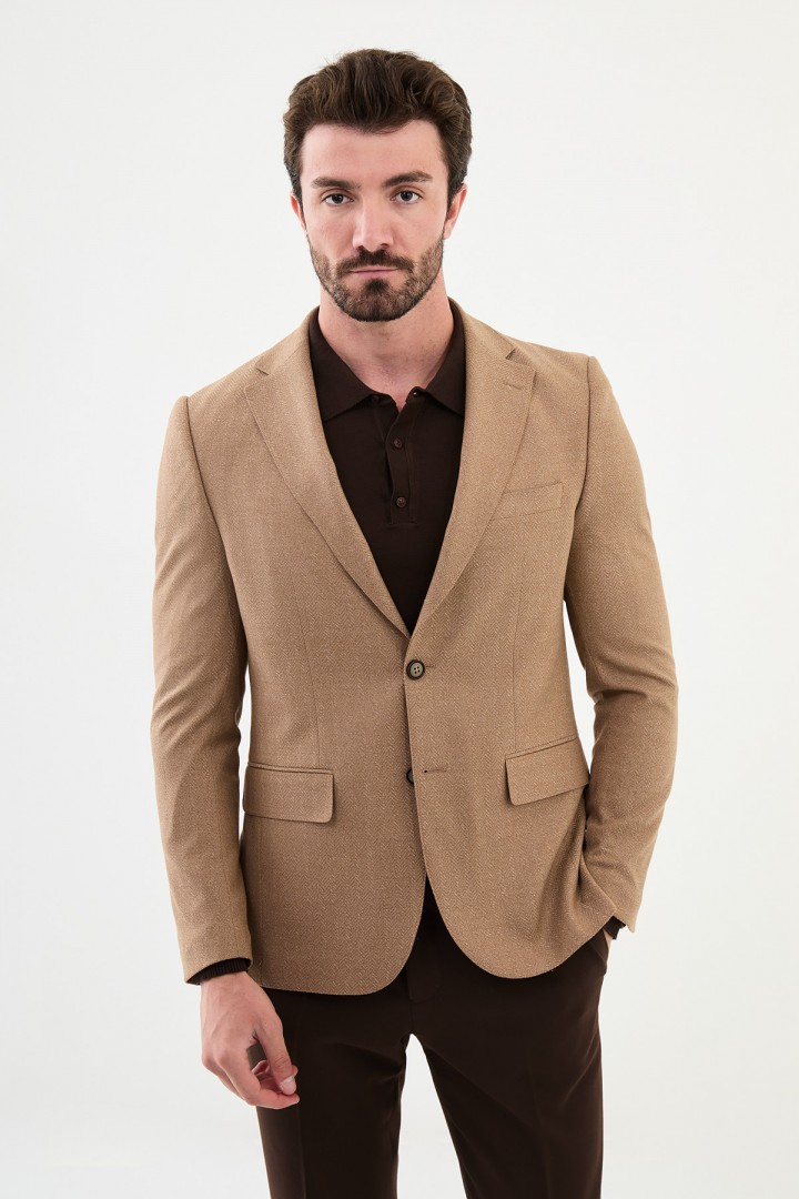 Beige Color Figured Design Classic Men's Blazer