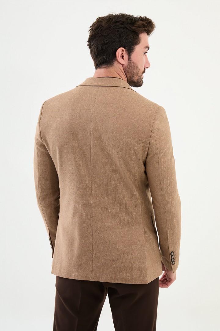 Beige Color Figured Design Classic Men's Blazer
