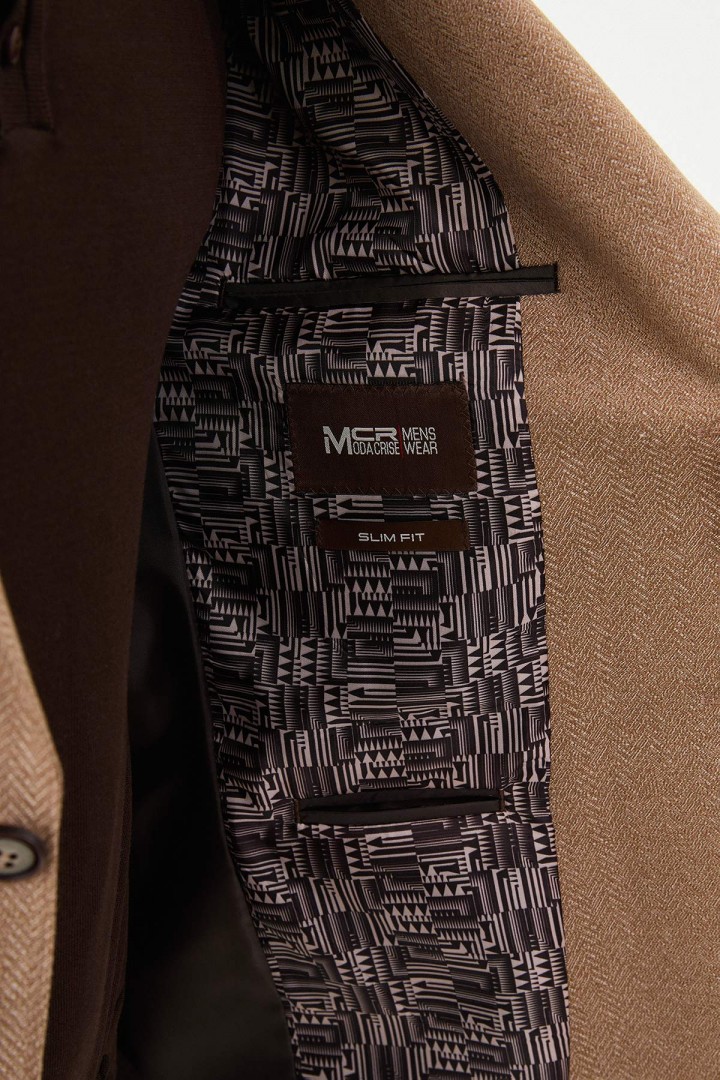 Beige Color Figured Design Classic Men's Blazer