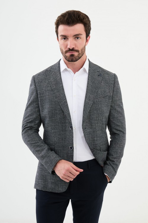 Dark Blue Color Dobby Design Classic Men's Blazer