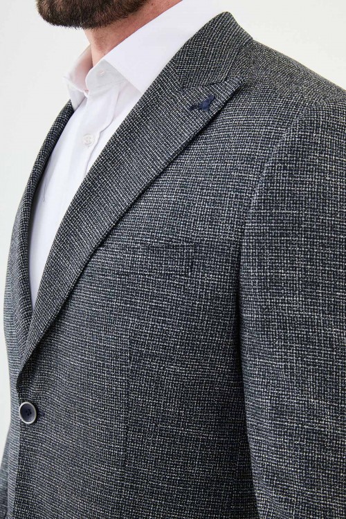 Dark Blue Color Dobby Design Classic Men's Blazer