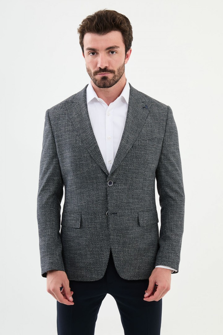 Dark Blue Color Dobby Design Classic Men's Blazer