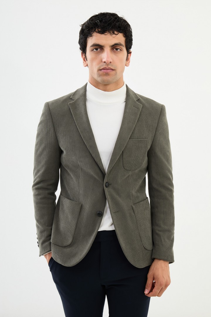 Khaki Color Corduroy Material Classic Men's Blazer