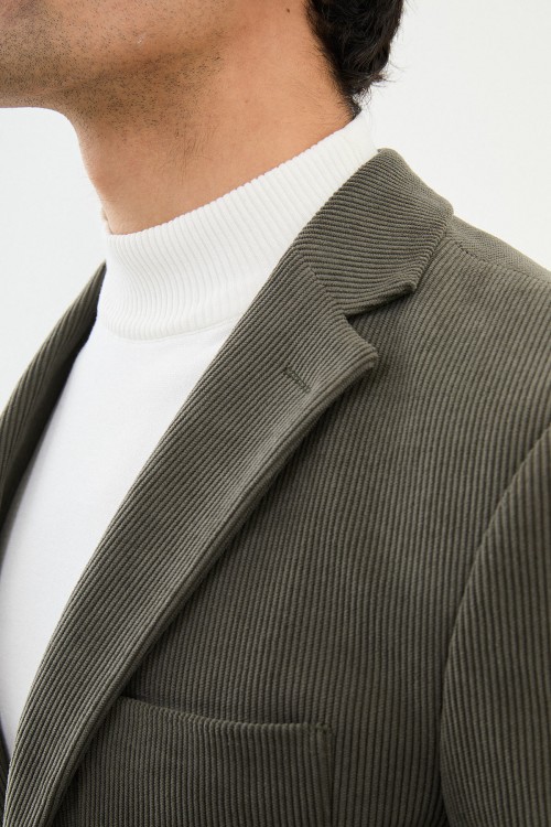 Khaki Color Corduroy Material Classic Men's Blazer