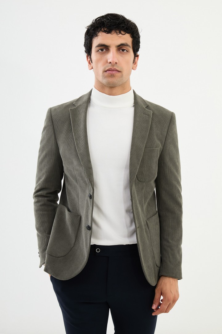 Khaki Color Corduroy Material Classic Men's Blazer