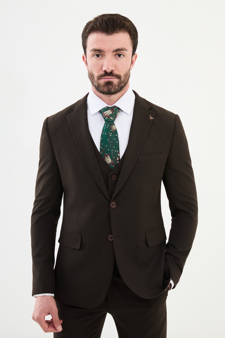 Dark Brown Color Classic Wool Men's Suit