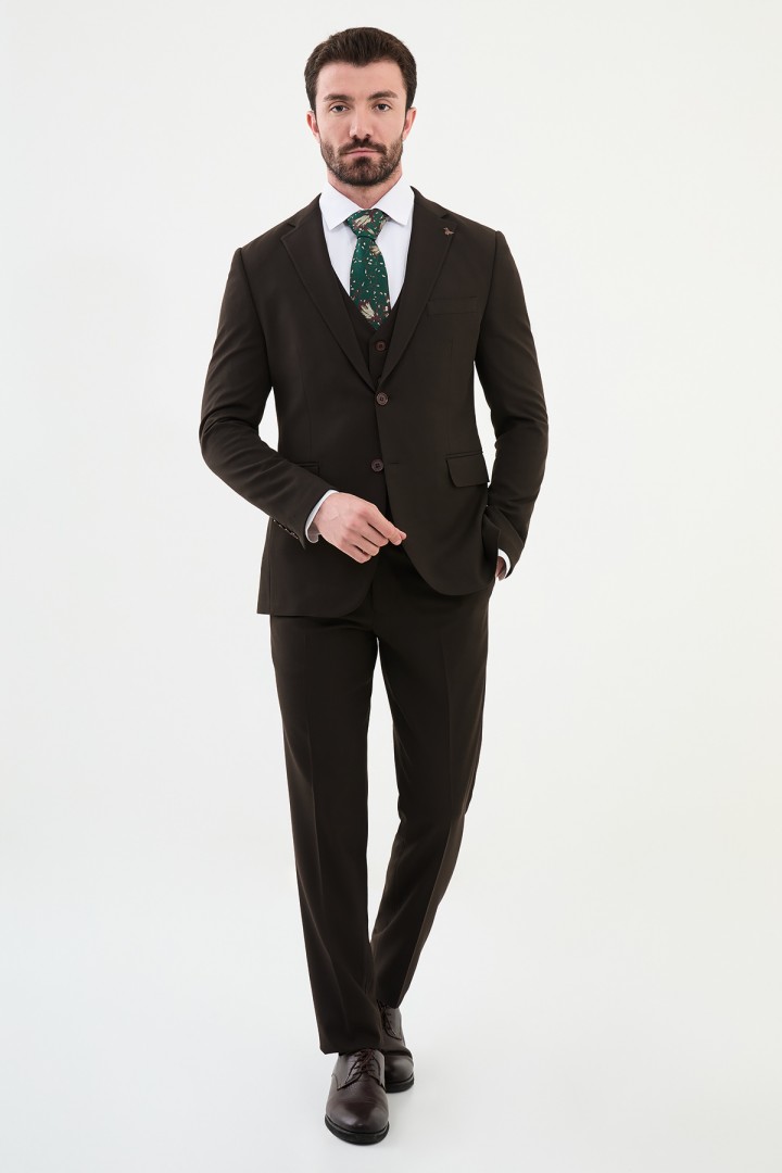 Dark Brown Color Classic Wool Men's Suit