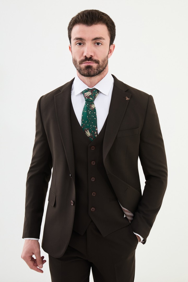 Dark Brown Color Classic Wool Men's Suit