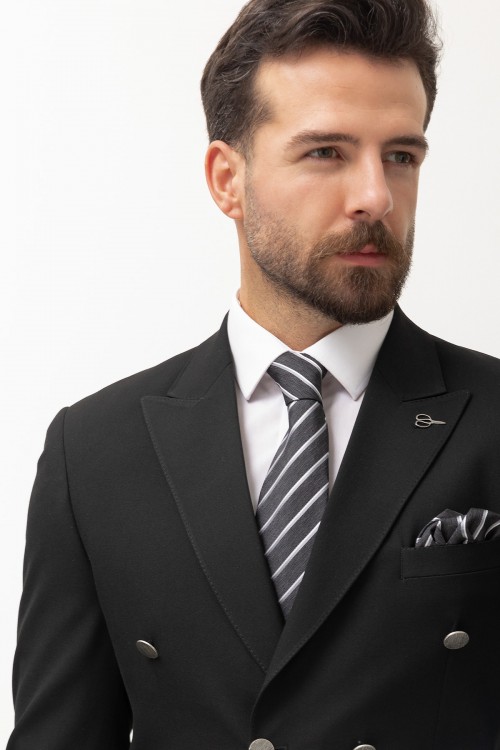 Black Color Double Breasted Design Classic Men's Suit