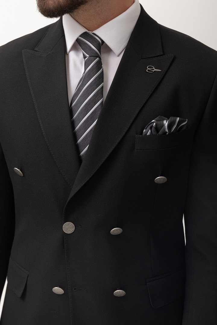 Black Color Double Breasted Design Classic Men's Suit