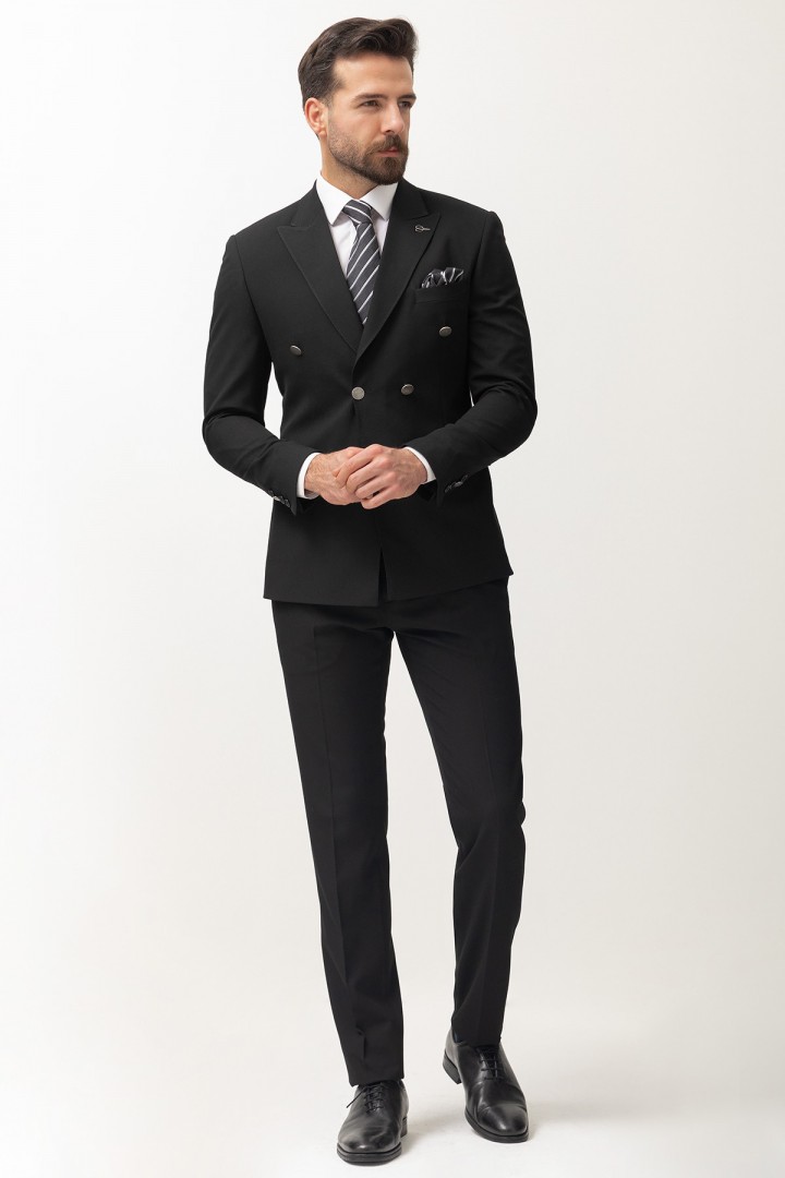 Black Color Double Breasted Design Classic Men's Suit