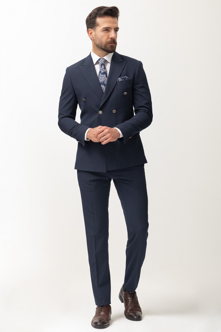 Dark Blue Color Double Breasted Design Classic Men's Suit