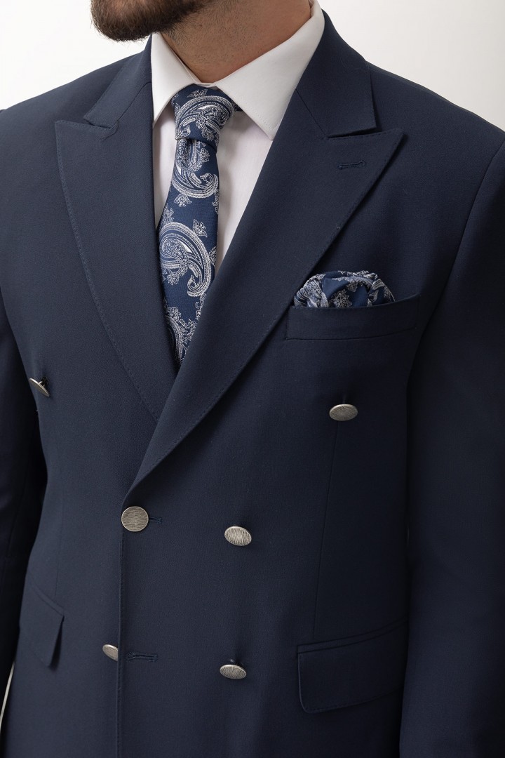 Dark Blue Color Double Breasted Design Classic Men's Suit