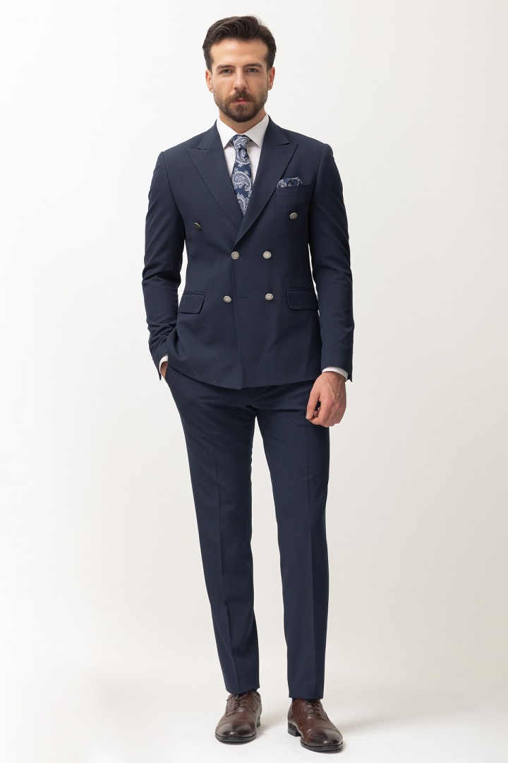 Dark Blue Color Double Breasted Design Classic Men's Suit