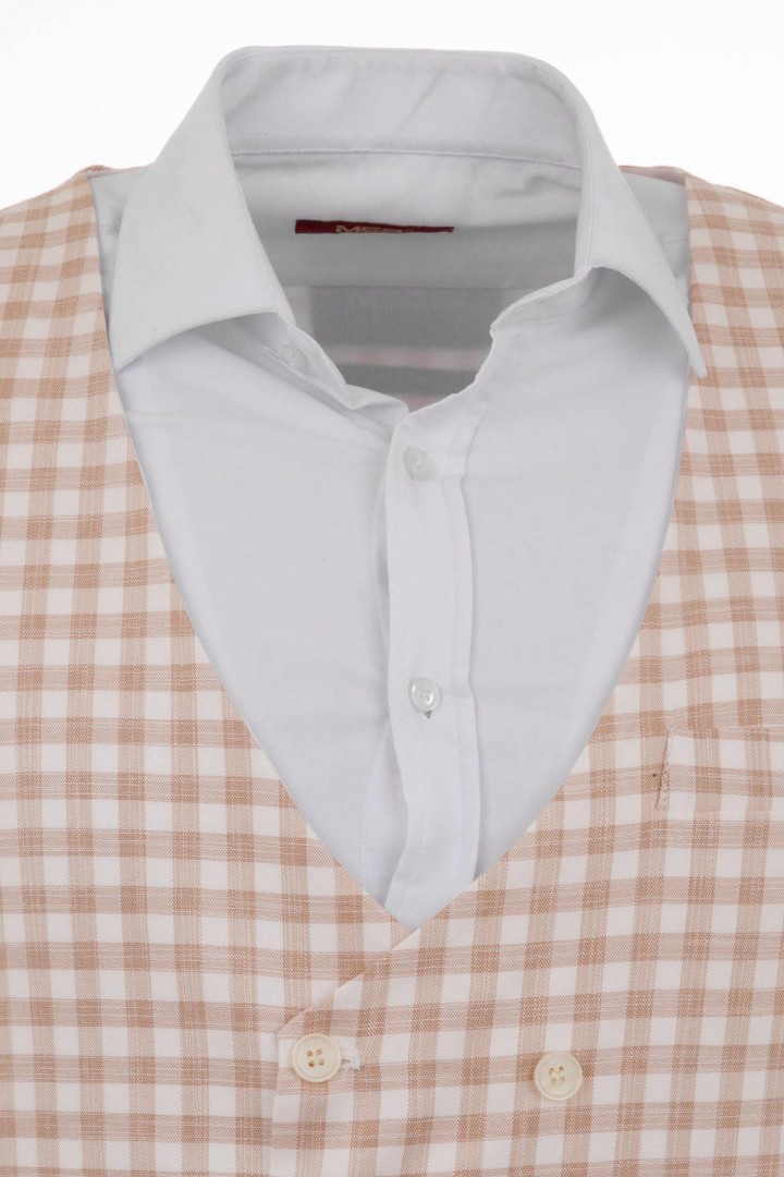 Beige Viscose And Elastane Fabrics With Double Breasted Striped Design Casual Mens Vest