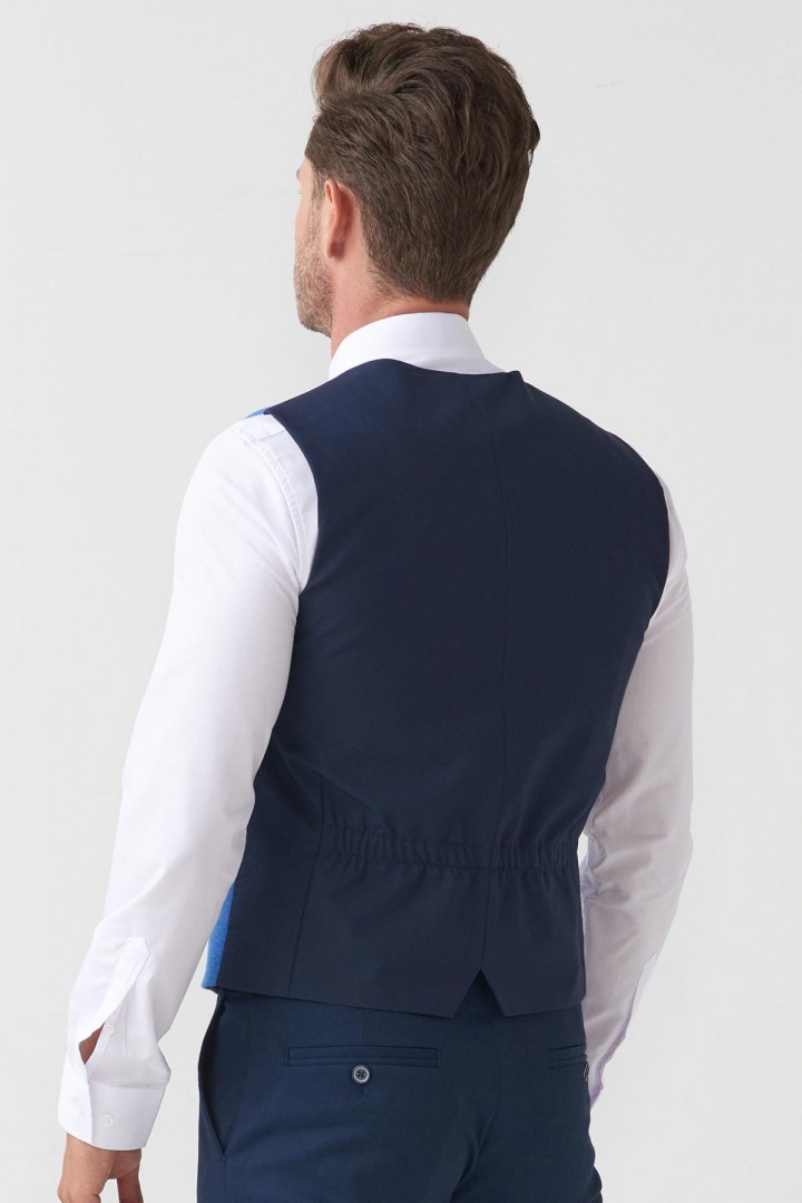 Blue Wool And Acrylic Fabrics With Knitted And Woven Design Hanging Pocket And Back Dark Blue Interlining Detailed Casual Mens Vest