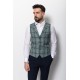 Green Viscose And Polyester Fabrics With Check Pattern And Wide Collar Detailed Casual Mens Vest