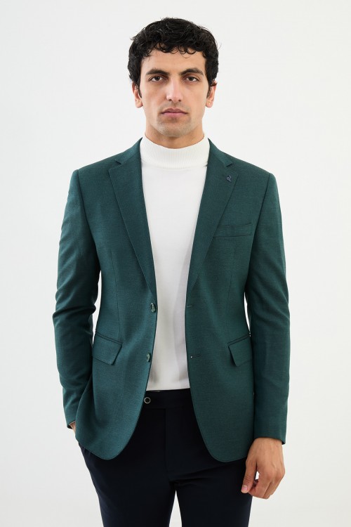 Emerald Color Flap Pocket Design Classic Men's Blazer