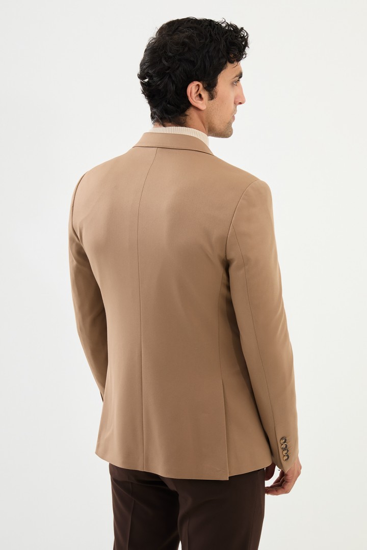 Beige Color Belted Design Casual Men's Blazer