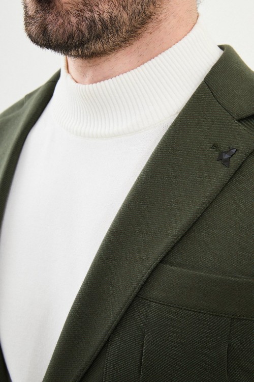 Khaki Color Hanging Pocket Design Casual Men's Blazer