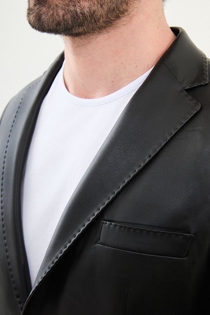 Black Color Classic Men's Leather Blazer