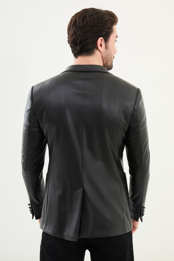 Black Color Classic Men's Leather Blazer